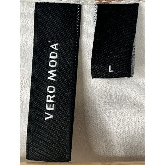 Vera Moda Blouse Women Size L White Lined Leopards Animal Print Pullover Top - Picture 6 of 8